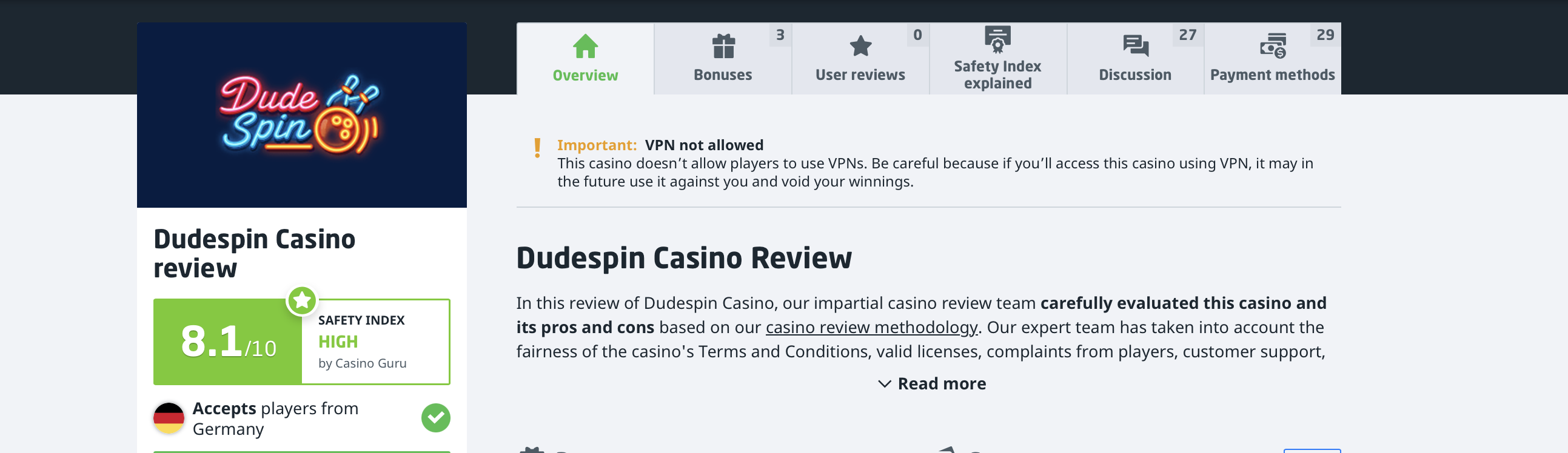 Casino Guru DudeSpin Casino Bewertungen Übersicht