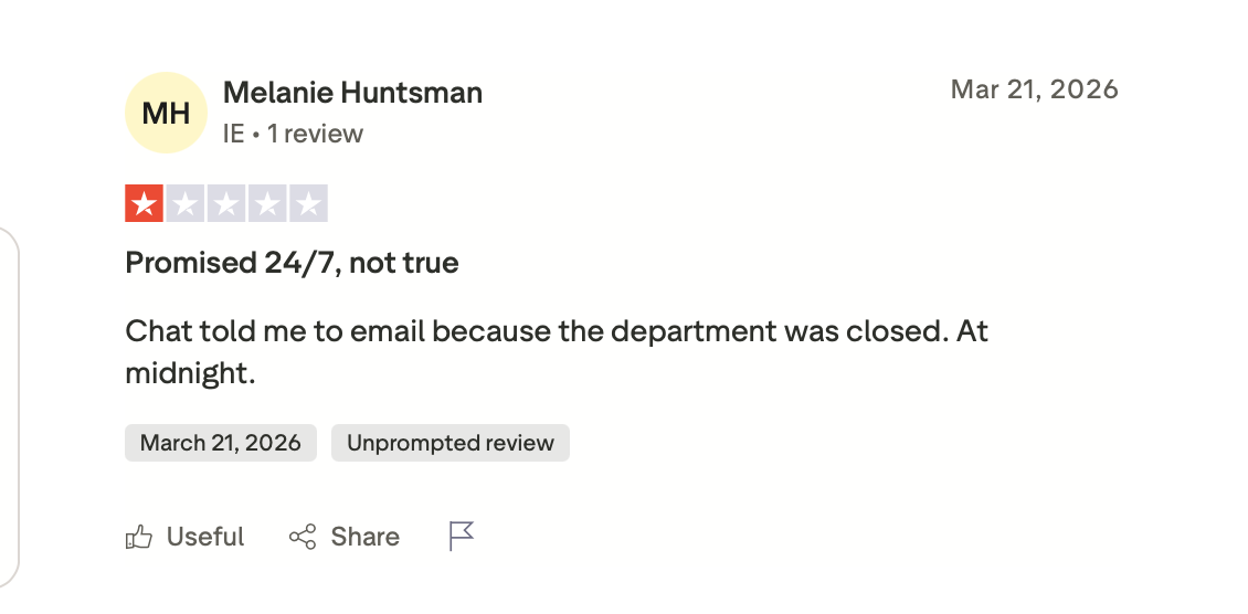 DudeSpin Trustpilot Support Problem Mitternacht Irland