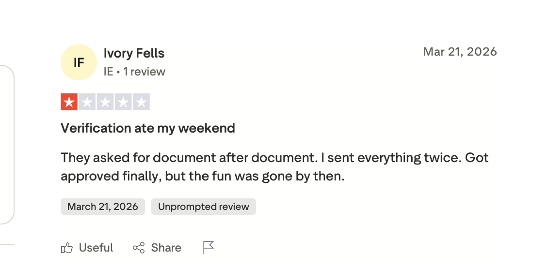 DudeSpin Trustpilot KYC Verifizierung Probleme Irland